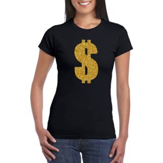 👉 Shirt gouden active vrouwen zwart Verkleedkleding gangster / dollar t-shirt voor dames