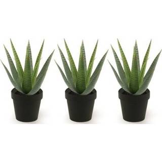 👉 3x Nep aloe vera plant groen in zwarte pot kunstplant