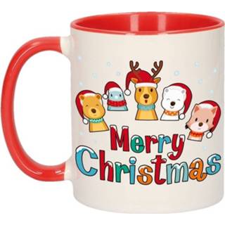 👉 Kerst cadeau active beker / mok dierenvriendjes Merry Christmas 300 ml