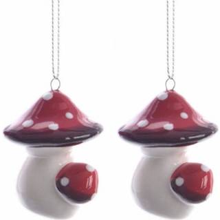👉 Hanger active rood wit 2x Kerstboomdecoratie rood/wit paddenstoeltje 4 cm