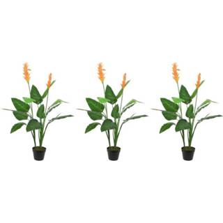 👉 Kunstplant groene oranje zwarte active 3x paradijsvogel kunstplanten 110 cm met bloemen en pot