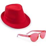 👉 Rood trilby party hoedje met rode zonnebril