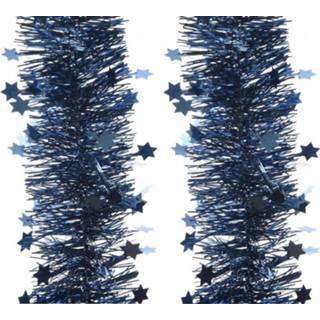 👉 Kerst boom active blauw 2x lametta guirlande donkerblauw sterren/glinsterend 10 x 270 cm kerstboom versiering/decoratie