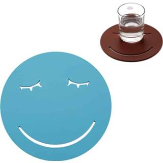 👉 Placemat blauw siliconen antislip active 3 STKS Smile Face Expression Shape Food Huishoudelijk Isolatie Pad Cartoon Tafel Mat Magnetron Verwarming (Lichtblauw)