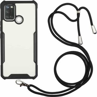 👉 Zwart acryl active Voor OPPO Realme 7i / C17 + kleur TPU schokbestendig hoesje met nekkoord (zwart)