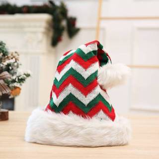 👉 Hoed rood wit groen active 2 STKS kerst gebreide wollen kerstman gestreepte (rood hoed)