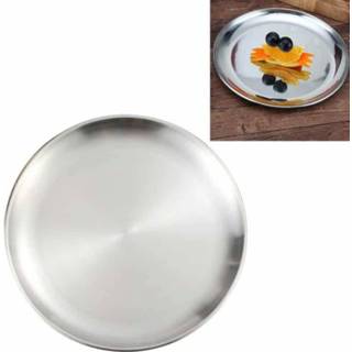 👉 Dienblad staal zilver active 2 STUKS Roestvrij Verdikte Ronde Plaat Cafe Fruit Taart Bot Schotel Ondiepe Plaat, Diameter: 20 cm, Stijl: Helder Spiegel