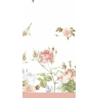👉 Tafelkleed roze wit textiel papier active Wit/roze pioenroos bloemenprint tafelkleden/tafellakens 138 x 220 cm papier/textiel