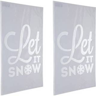👉 Wit kunststof 2x Sneeuwspray kerst raamsjablonen Let it snow teksten 54 cm