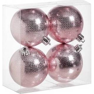 👉 Kerstbal kunststof active roze 4x kerstballen cirkel motief 8 cm kerstboom versiering/decoratie