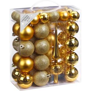 👉 Kerstbal kunststof goud active 47x kerstballen pakket met piek