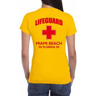 👉 Reddings brigade active vrouwen geel Carnaval reddingsbrigade/ lifeguard Miami Beach Florida t-shirt / achter bedrukking dames