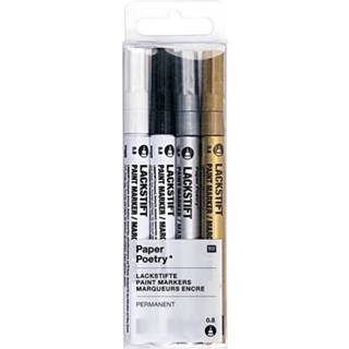 👉 Stift active wit zwart 4x Goud/zilver/wit/zwart glas/porselein/metaal/keramiek stiften 0.8 mm