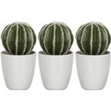 👉 Kunstplant groene witte active 3x Echinocactus bolcactus kunstplanten 28 cm met pot