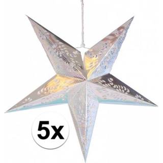 👉 5x Hangdecoratie kerst ster zilver van 60 cm