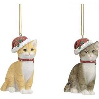 👉 Kerst muts active 2x Stuks kersthangers katten/poezen met kerstmuts 9 cm kerstversiering