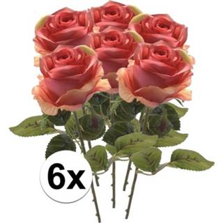👉 Kunst bloem active roze 6x Kunstbloemen steelbloem Roos 45 cm