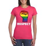 👉 Respect LGBT shirt met regenboog vuist roze dames