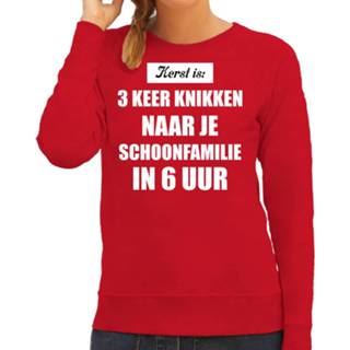 👉 Active vrouwen rood Foute kersttrui Kerst is 3 keer knikken naar schoonfamilie kerstkleding dames