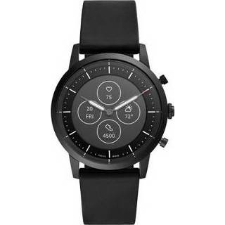 👉 Smartwatch zwart silicone unisex rond horloge active Fossil - Hybrid HR Collider Black FTW7010 4013496088410