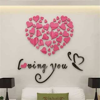 👉 Muursticker roze active Love Heart DIY verwijderbare muurstickers Room Decor 3d muurstickers, afmeting: 40cm x (roze)