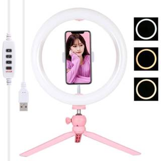 👉 Statiefbevestiging roze active PULUZ 10.2 inch 26 cm Licht + Desktop USB 3 Modi Dimbaar Dubbele kleurtemperatuur LED Gebogen Diffuus Ring Vloggen Selfie Fotografie Videolichten met telefoonklem (roze)