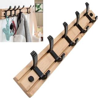 👉 Kapstok houten 5 active haken Mode Gratis Ponsen Haak Hanger voor Slaapkamer Woonkamer of Kledingkast, Maat: