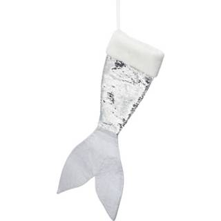 👉 Zilver active witte Kerst decoratie sok zilver/witte zeemeerminnenstaart 45 cm
