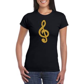👉 Shirt gouden active vrouwen zwart muziek noot G-sleutel t-shirt voor dames