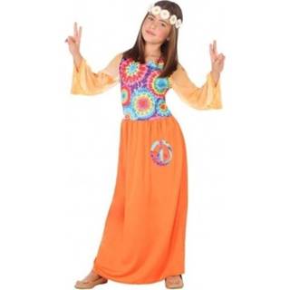 👉 Carnaval/feest hippie verkleedoutfit oranje voor meisjes
