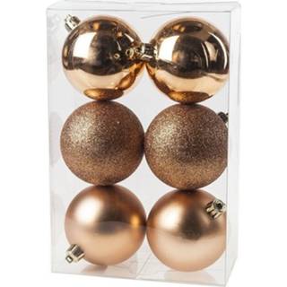 👉 Kerstbal kunststof active 6x kerstballen glanzend/mat koperkleurig 8 cm kerstboom versiering/decoratie