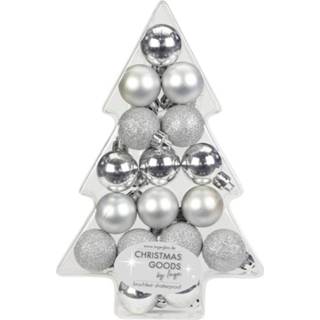 👉 Kerstbal kunststof zilveren active 17x kleine kerstballen pakket 3 cm