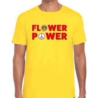 👉 Shirt s active mannen geel katoen Flower power tekst t-shirt heren