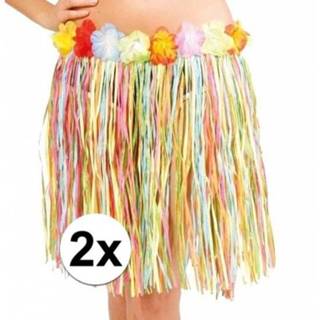 👉 Hawaii rokje vrouwen 2x stuks rokjes gekleurd 45 cm voor dames