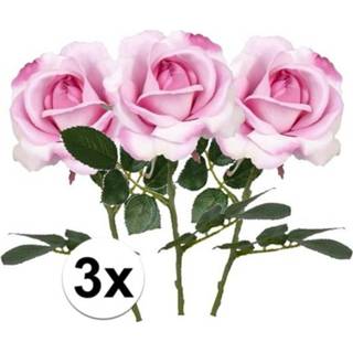 👉 Kunstbloem roze active 3 x Kunstbloemen steelbloem roos Carol 37 cm