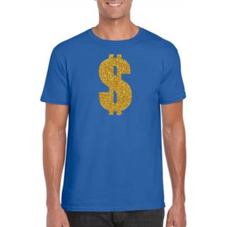 👉 Shirt gouden active mannen blauw Verkleedkleding gangster / dollar t-shirt voor heren