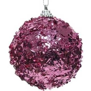 👉 Kerstbal kunststof active magenta roze 1x Kerstballen fuchsia 8 cm met glimmende folie kerstboom versiering/decoratie