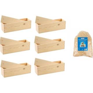 👉 6x Houten wijnkist/verpakking met schuifdeksel/150 gram houtwol