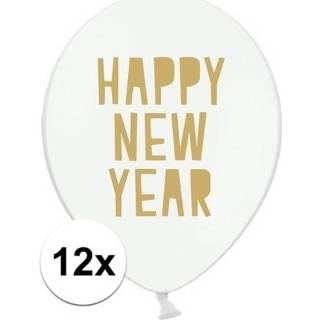 👉 Ballon active volwassenen witte wit rubber 12x Happy New Year ballonnen oud en nieuw/nieuwjaar