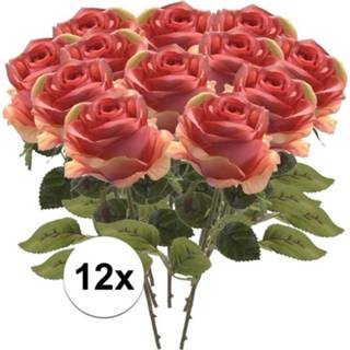 👉 12x Roze Roos 45 cm kunstplant steelbloem