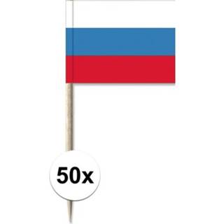 👉 50x Cocktailprikkers Rusland 8 cm vlaggetje landen decoratie