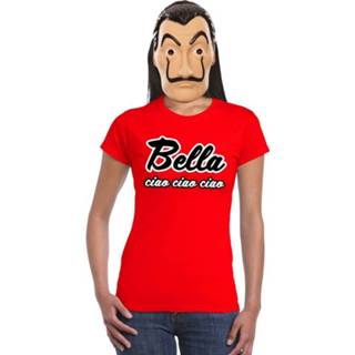 👉 Rood Bella Ciao t-shirt met La Casa de Papel masker dames