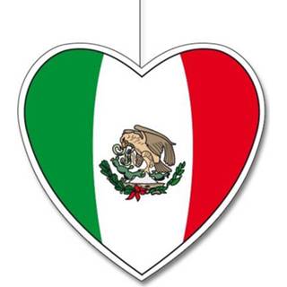 👉 Mexico/Mexicaanse vlag thema hangdecoratie hartje 28 cm