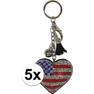 👉 Sleutelhanger multi metaal volwassenen 5x Sleutelhangers met USA/Amerikaanse vlag