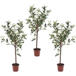 👉 Kunst plant kunststof active 3x Olijfbomen kunstplanten/kunstbomen 65 cm in plantenpot