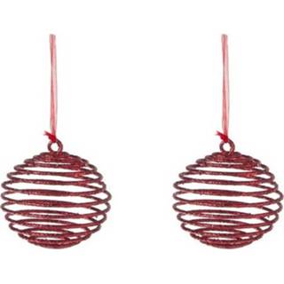 👉 Kerstbal active rode 2x Kerstornamenten kersthangers spiraal kerstballen 10 cm