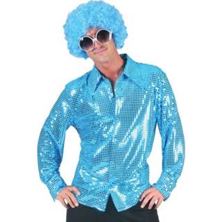 👉 Blauwe pailletten disco blouse voor heren
