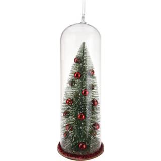 👉 Glazen stolp active groen rode Kerst hangdecoratie met groen/rode kerstboom 22 cm