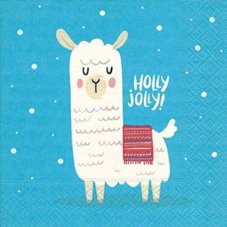 👉 Kerst servet active blauw 20x Lamas/alpacas servetten 33 cm Holly Jolly