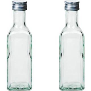 Glazen fles transparant 2x Flesjes Met Schroefdop - Vierkant 100 Ml Vierkante Glasflessen / Flessen Schoefdoppen 8720276505161